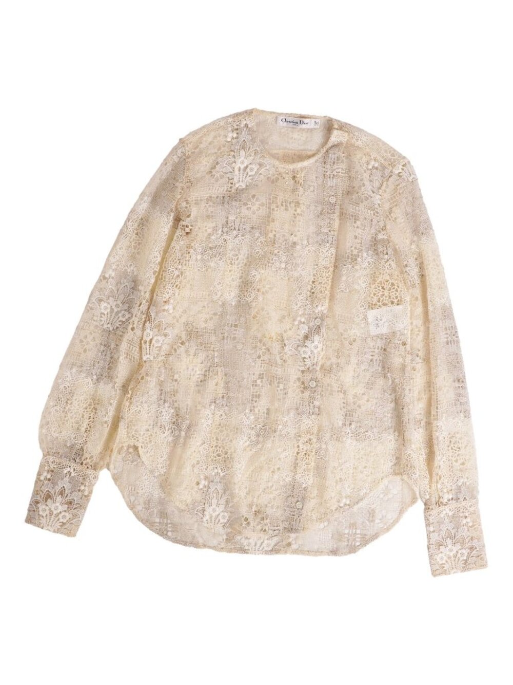 Dior Shirt Blouse Long Sleeve Lace Top Cotton Polyester Beige US 4